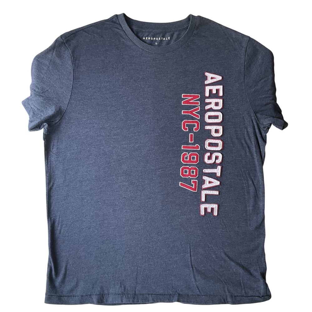 Aeropostale Men Shirt Size L Navy Aeropostale NYC-1987 Logo Short Sleeve Cotton
